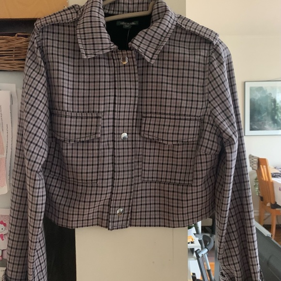 Wild Fable Blazer Crystal Violet Purple Black Plaid Long sleeve XSMALL - Picture 4 of 11
